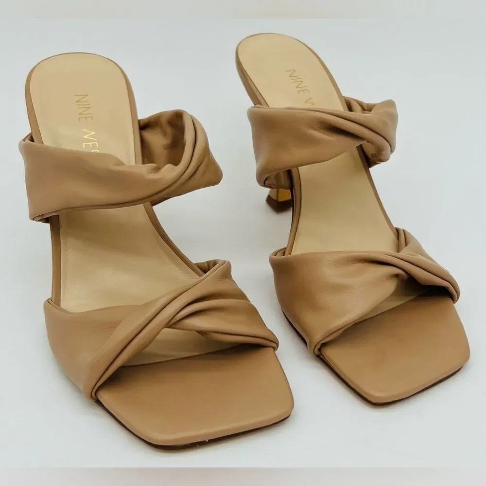 New! NINE WEST Women’s Sashah 3 Heeled Dress Sandals Light Natural - Picture 2 of 16